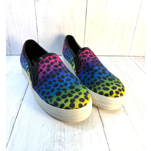 Skechers Wms Sz 9.5 Multicolor Animal Print Vegan Calf Hair Sneakers Shoes 827 - Picture 1 of 8